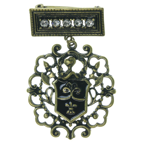 Knight Crest Pin With Crystal Accents Gold-Tone & Black Colored #3632