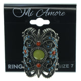 Flower Ring With Bead Accents Silver-Tone & Multi Colored #3645