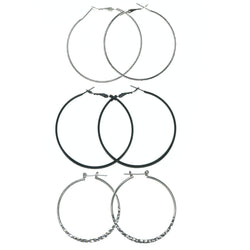 Hoop Multiple-Earrings Silver-Tone & Black Colored #3629