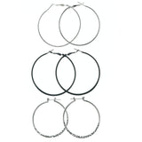 Hoop Multiple-Earrings Silver-Tone & Black Colored #3629