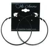 Hoop Multiple-Earrings Silver-Tone & Black Colored #3629