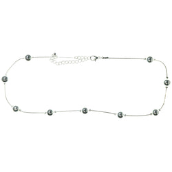 Silver-Tone Metal Necklace With Bead Accents #3571