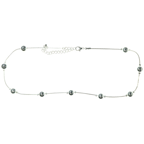 Silver-Tone Metal Necklace With Bead Accents #3571