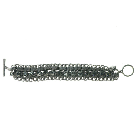 Ribbon Bracelet With Crystal Accents Silver-Tone & Gray Colored #3580