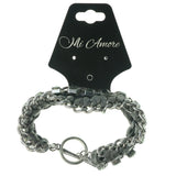 Ribbon Bracelet With Crystal Accents Silver-Tone & Gray Colored #3580
