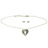 Adjustable Length Angel Wings Heart Necklace-Earrings Set With Crystal Accents Gold-Tone Color #3537