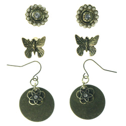 Flowers Butterfly Multiple-Earrings  With Crystal Accents Gold-Tone Color #3548