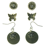 Flowers Butterfly Multiple-Earrings  With Crystal Accents Gold-Tone Color #3548