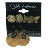 Flowers Butterfly Multiple-Earrings  With Crystal Accents Gold-Tone Color #3548