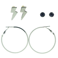 Lightning Bolt Multiple-Earrings With Crystal Accents Silver-Tone & Purple Colored #3522