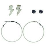 Lightning Bolt Multiple-Earrings With Crystal Accents Silver-Tone & Purple Colored #3522