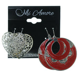 Heart Multiple-Earrings Silver-Tone & Pink Colored #3541