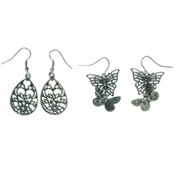 Butterfly Multiple-Earrings Silver-Tone Color  #3552
