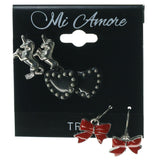 Bow Heart Unicorn Multiple-Earrings Red & Black Colored #3546