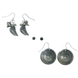 Heart Angel Wings Multiple-Earrings With Crystal Accents Silver-Tone & Black Colored #3523
