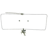 Adjustable Length Pegasus Necklace-Earrings Set With Crystal Accents Gold-Tone & Silver-Tone Colored #3561