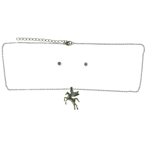 Adjustable Length Pegasus Necklace-Earrings Set With Crystal Accents Gold-Tone & Silver-Tone Colored #3561