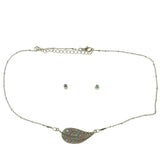 Adjustable Length Leaf Necklace-Earrings Set With Crystal Accents Gold-Tone & Multi Colored #3525