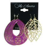 Leaf Multiple-Earrings With Crystal Accents Gold-Tone & Pink Colored #3547