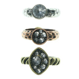 Colorful & Silver-Tone Colored Metal Multiple-Rings With Crystal Accents #3528