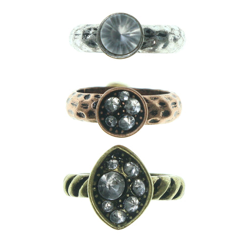 Colorful & Silver-Tone Colored Metal Multiple-Rings With Crystal Accents #3528