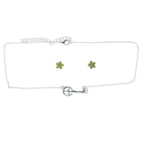 Adjustable Length Peace Sign Key Necklace-Earrings Set Silver-Tone & Yellow Colored #3753