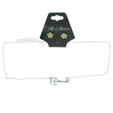 Adjustable Length Peace Sign Key Necklace-Earrings Set Silver-Tone & Yellow Colored #3753