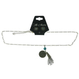 Adjustable Length Peace Necklace-Earrings Set With Crystal Accents Gold-Tone & Blue Colored #3529