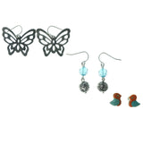 Birds Butterfly Multiple-Earrings With Bead Accents Silver-Tone & Blue Colored #3543
