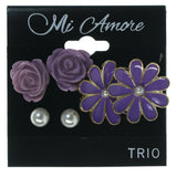 Daisy Rose Multiple-Earrings Purple & Gold-Tone Colored #3757