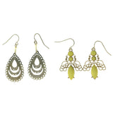 Gold-Tone & Yellow Colored Metal Multiple-Earrings With Bead Accents #3755
