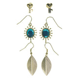 Key Leaf Multiple-Earrings With Crystal Accents Gold-Tone & Blue Colored #3760