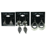 Flowers Leaf Love Multiple-Earrings With Crystal Accents Silver-Tone & Orange Colored #3762