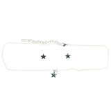 Adjustable Length Star Necklace-Earrings Set With Bead Accents Silver-Tone & Clear Colored #3536