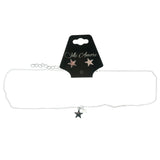 Adjustable Length Star Necklace-Earrings Set With Bead Accents Silver-Tone & Clear Colored #3536