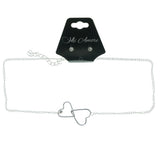 Adjustable Length Heart Necklace-Earrings Set  With Crystal Accents Silver-Tone Color #3534