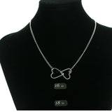 Adjustable Length Heart Necklace-Earrings Set  With Crystal Accents Silver-Tone Color #3534