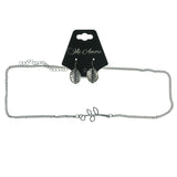 Adjustable Length Leaf Necklace-Earrings Set Silver-Tone Color  #3752