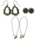 Flowers Leaf Multiple-Earrings  With Crystal Accents Gold-Tone Color #3521