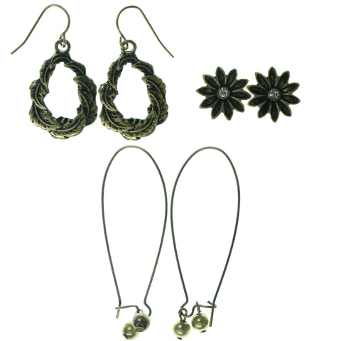 Flowers Leaf Multiple-Earrings  With Crystal Accents Gold-Tone Color #3521