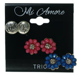 Flowers Multiple-Earrings With Crystal Accents Pink & Blue Colored #3756