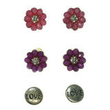 Flowers Love Multiple-Earrings With Crystal Accents Pink & Silver-Tone Colored #3557