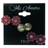 Flowers Love Multiple-Earrings With Crystal Accents Pink & Silver-Tone Colored #3557