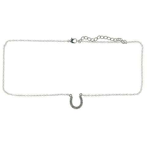 Adjustable Length Lucky Horseshoe Star Necklace-Earrings Set With Crystal Accents Silver-Tone Color #3759