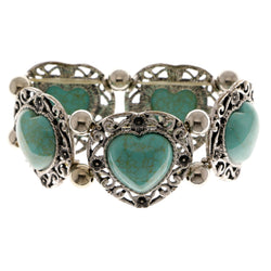 Heart Semi-Precious-Bracelet With Stone Accents Silver-Tone & Blue Colored #3518
