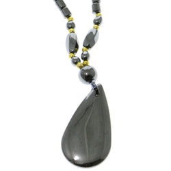 Angel Tear Hematite-Pendant-Necklace With Bead Accents Gray & Gold-Tone Colored #4154