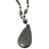 Angel Tear Hematite-Pendant-Necklace With Bead Accents Gray & Gold-Tone Colored #4154