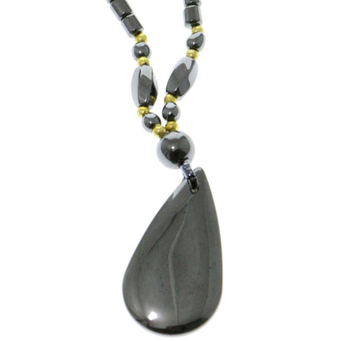 Angel Tear Hematite-Pendant-Necklace With Bead Accents Gray & Gold-Tone Colored #4154
