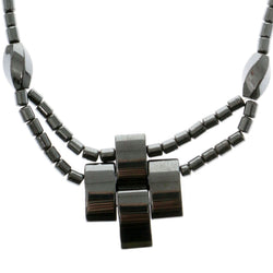 Artistic Cross Hematite-Layered-Necklace  With Bead Accents Gray Color #4147