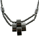 Artistic Cross Hematite-Layered-Necklace  With Bead Accents Gray Color #4147